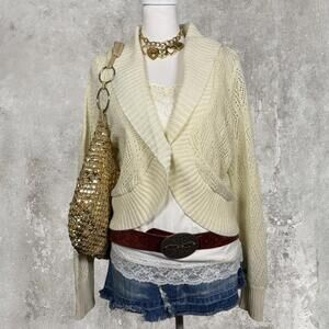 cottage core crema shimmery knit cardigan